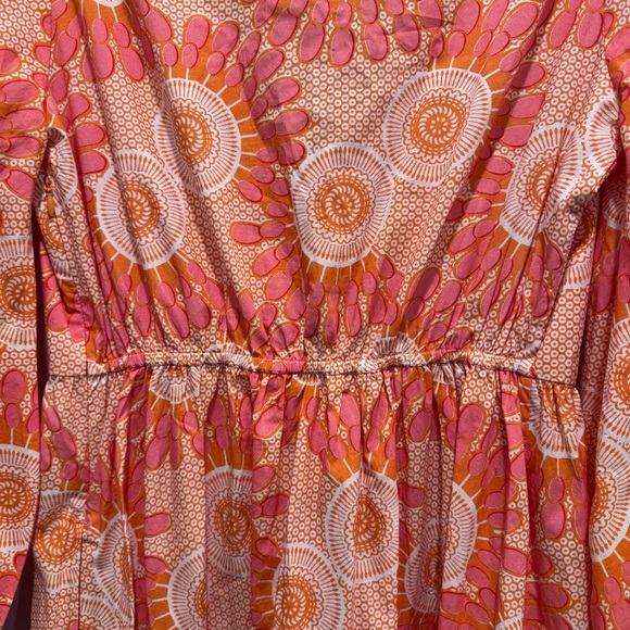 Figue Long Sleeve Cutout Cotton Midi Dress Floral Boho Resort Pink Orange Sz S - Picture 11 of 15